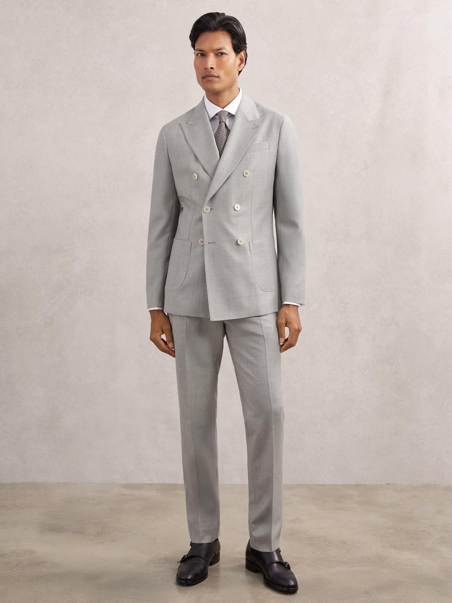 Product image 4 of 5, which shows Reiss Tyler Double Breasted Wool Blazer, Soft Grey, 36