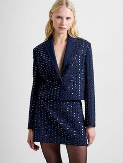 French Connection Sherry Embellished Cropped Blazer, Navy, Navy