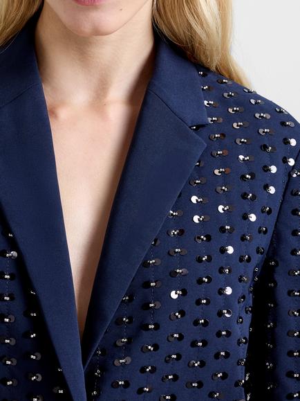 French Connection Sherry Embellished Cropped Blazer, Navy - view 2, Navy
