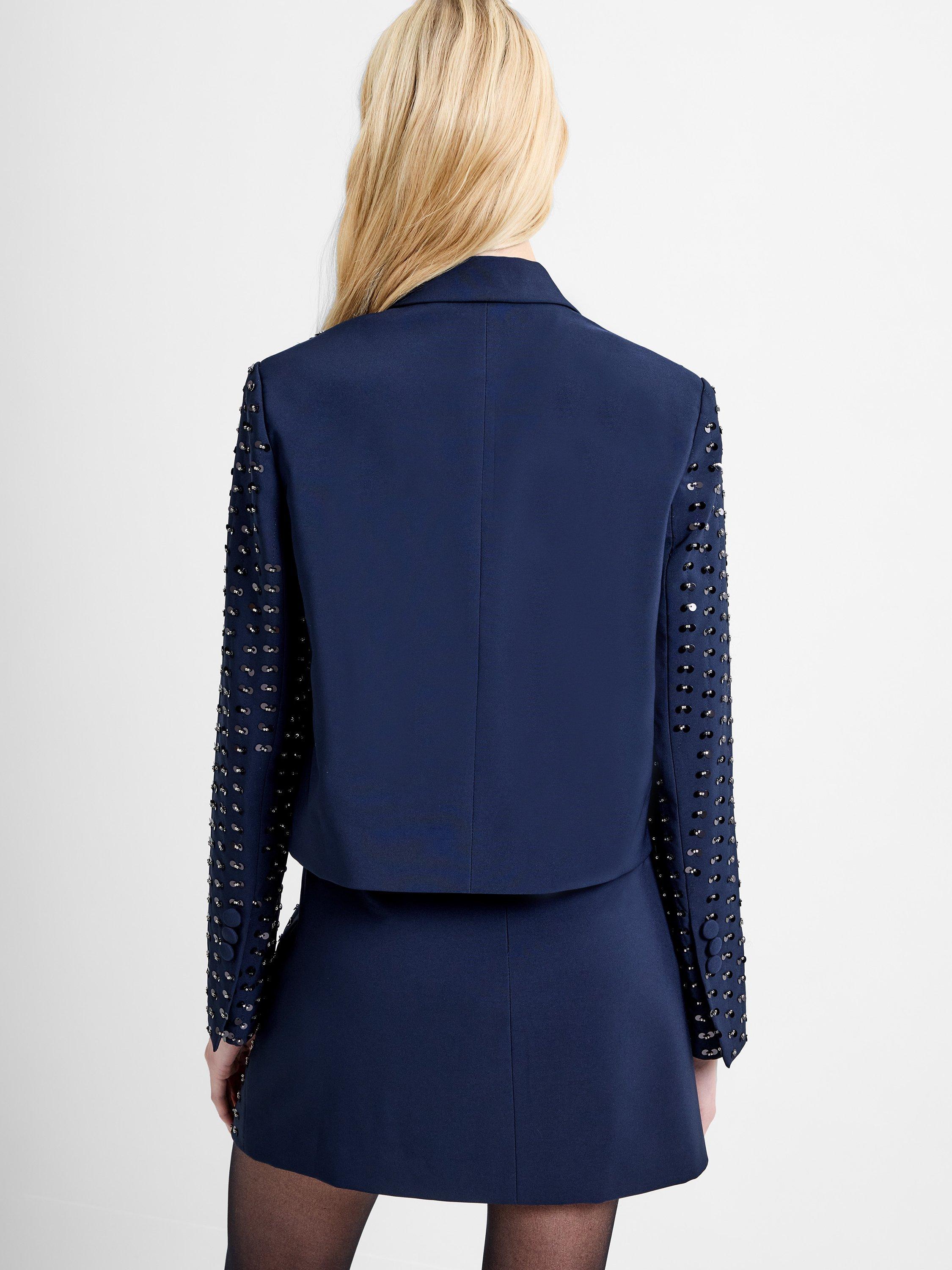 Product image 5 of 6, which shows French Connection Sherry Embellished Cropped Blazer, Navy, XS
