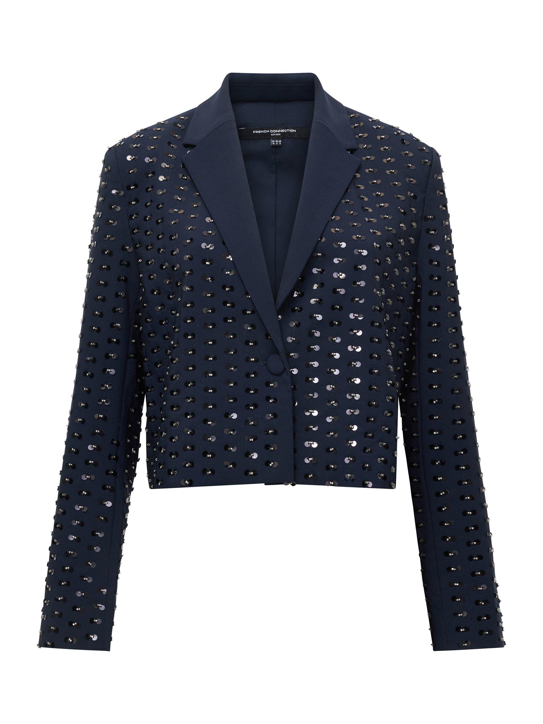 Product image 6 of 6, which shows French Connection Sherry Embellished Cropped Blazer, Navy, XS