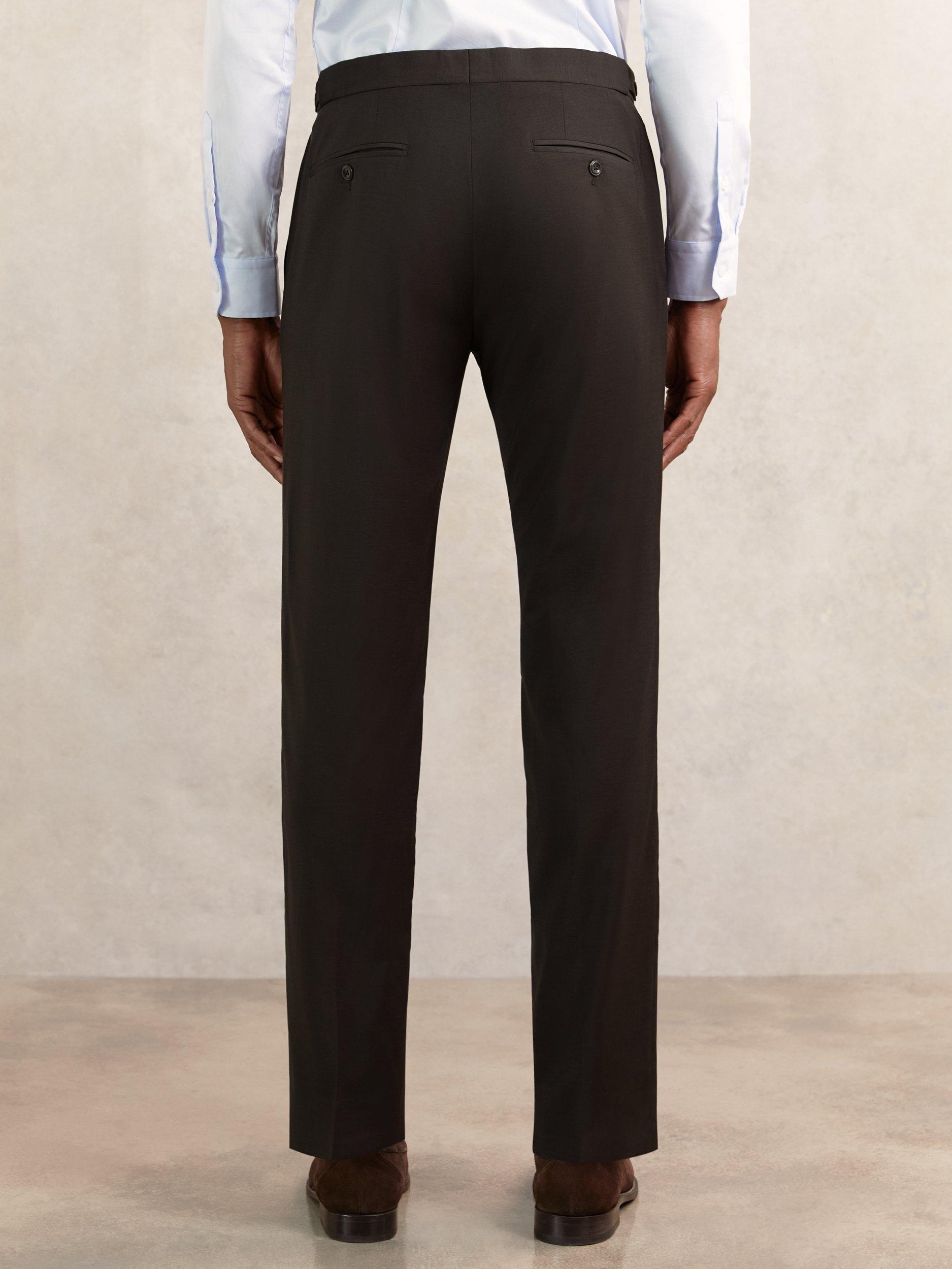 Product image 2 of 5, which shows Reiss Oscar Wool Blend Straight Trousers, Chocolate Brown, 34R