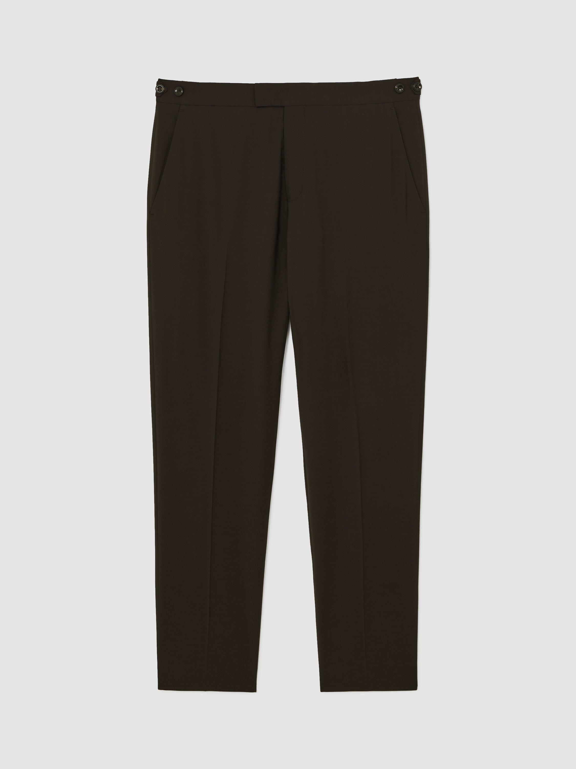 Product image 3 of 5, which shows Reiss Oscar Wool Blend Straight Trousers, Chocolate Brown, 34R