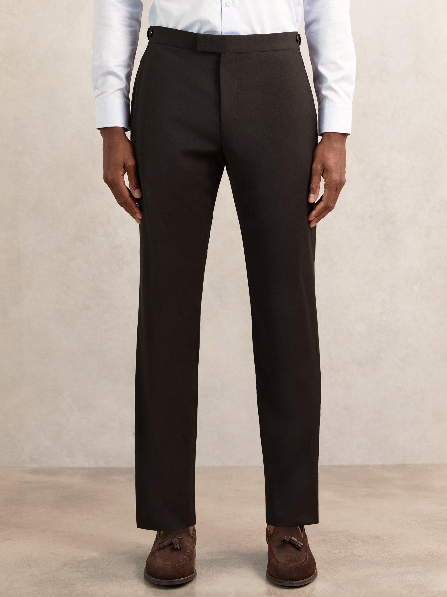 Product image 4 of 5, which shows Reiss Oscar Wool Blend Straight Trousers, Chocolate Brown, 34R