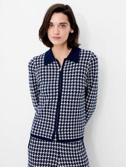 French Connection Gloria Jacquard Knit Zip Up Cardigan, Navy/Multi, Navy/Multi