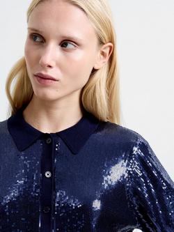 French Connection Hannah Sequin Shirt, Navy - view 2, Navy
