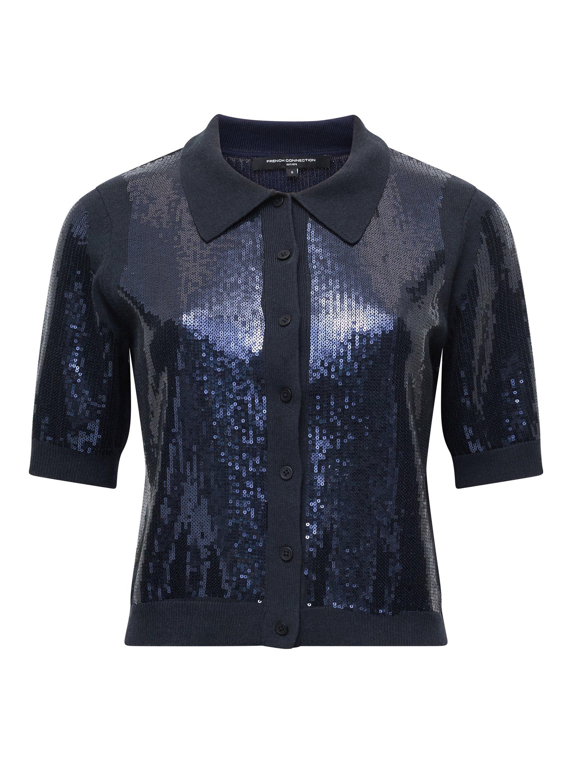 Product image 6 of 6, which shows French Connection Hannah Sequin Shirt, Navy, XS