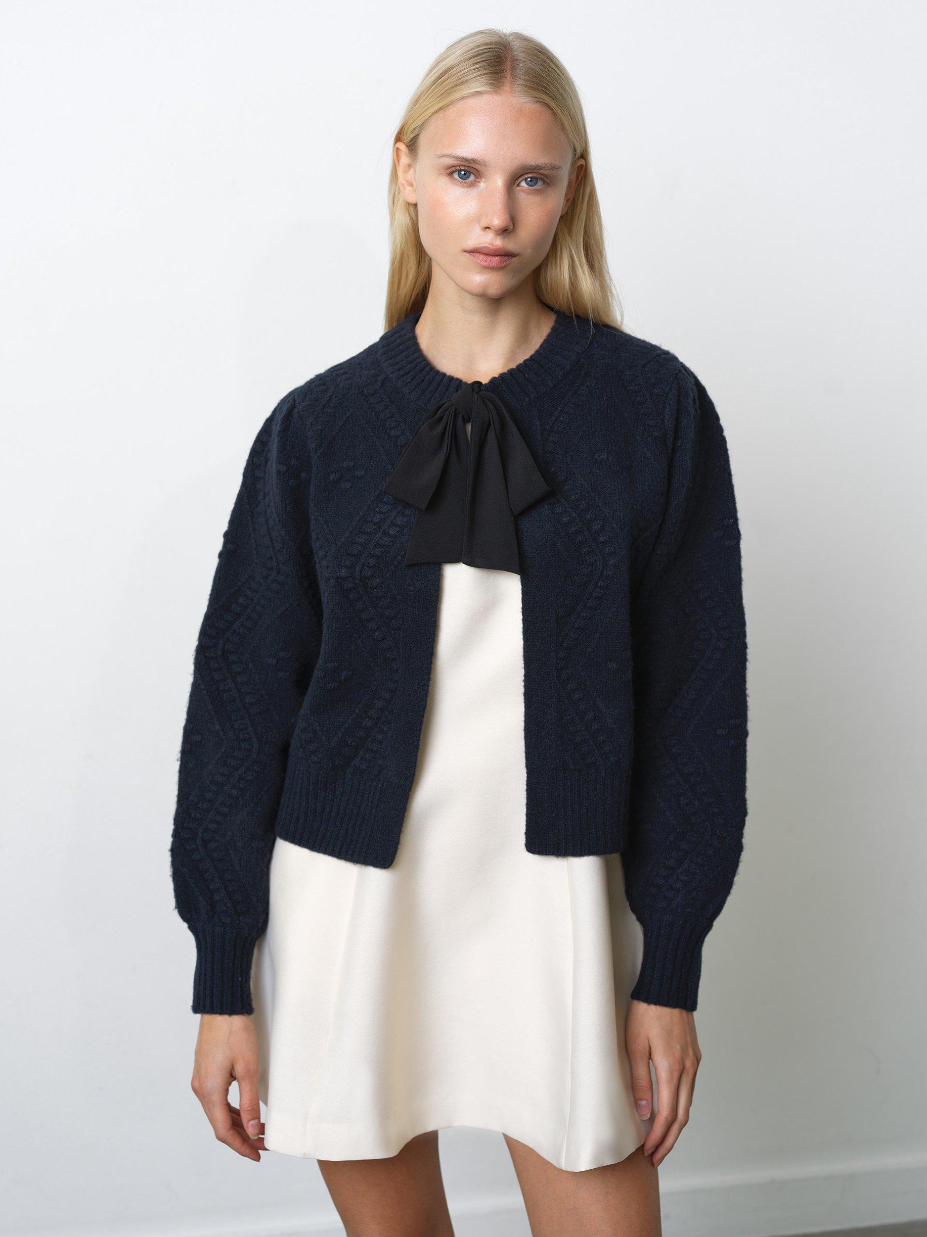 Product image 1 of 5, which shows French Connection Kitty Bobble Knit Cardigan, Navy Black, XS
