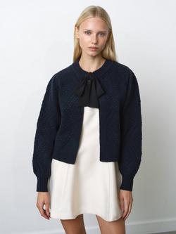 French Connection Kitty Bobble Knit Cardigan, Navy Black, Navy Black