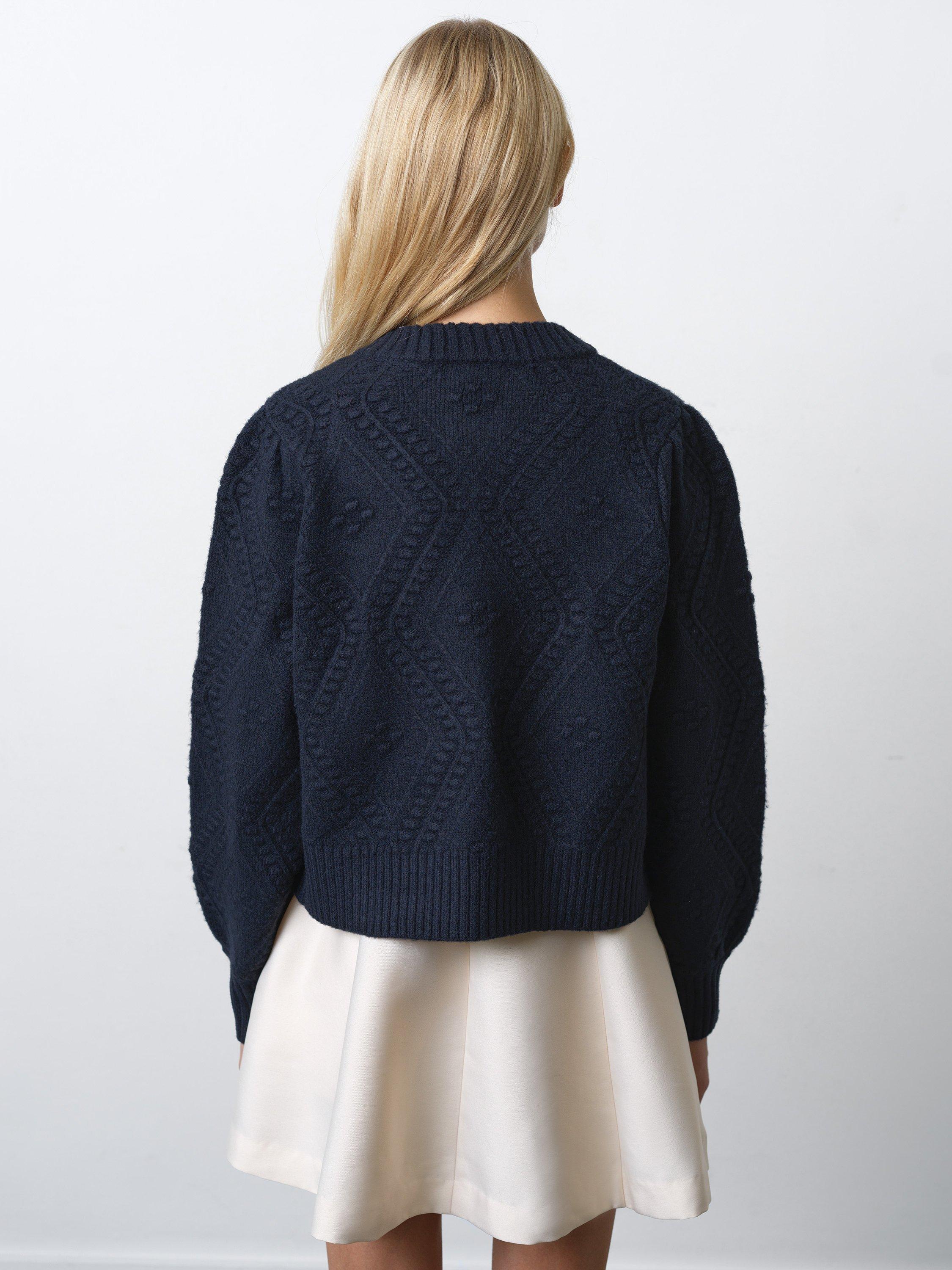 Product image 4 of 5, which shows French Connection Kitty Bobble Knit Cardigan, Navy Black, XS