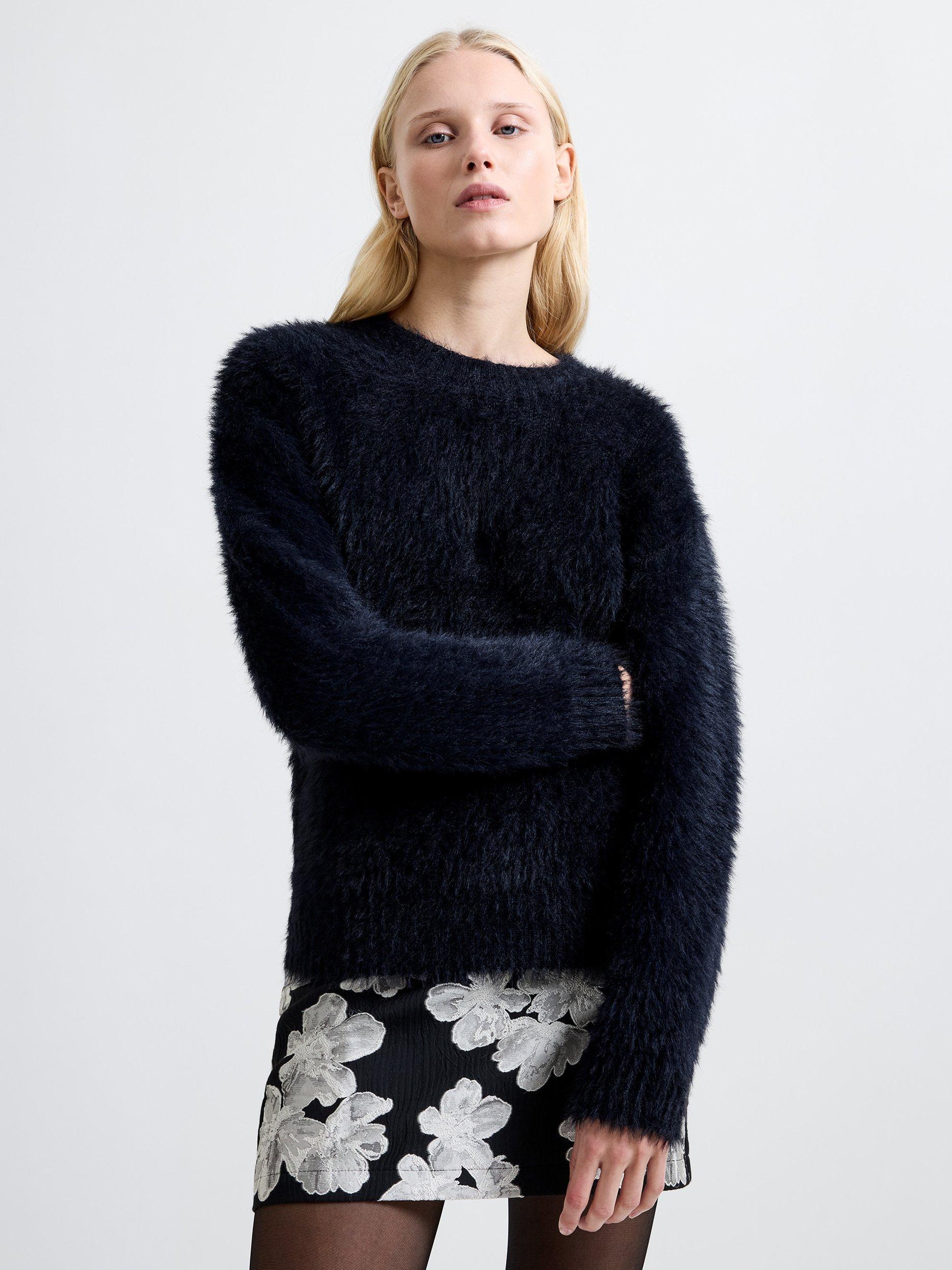 Product image 1 of 5, which shows French Connection Lucile Mock Neck Fluffy Knit Jumper, Black, XS