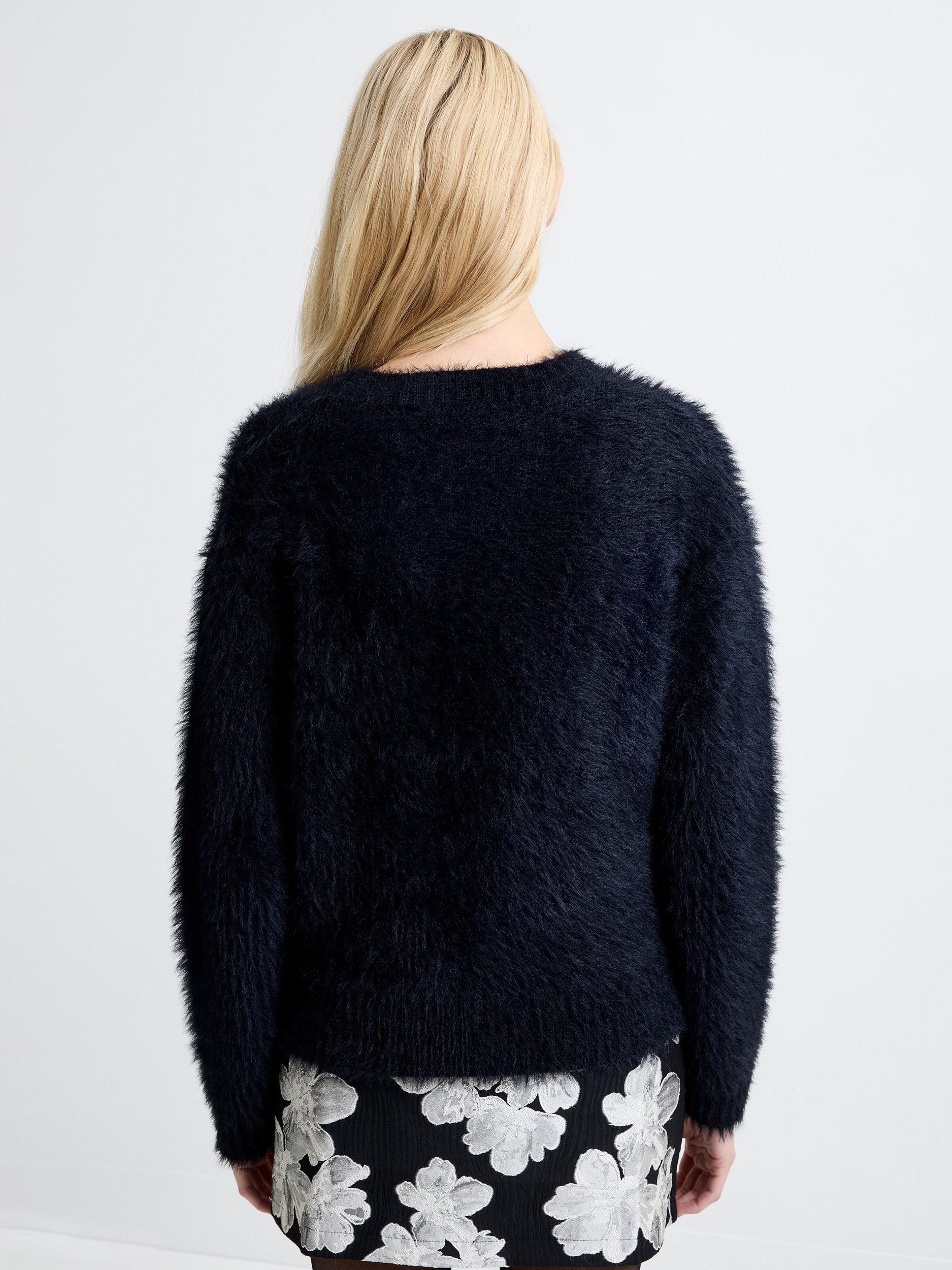 Product image 4 of 5, which shows French Connection Lucile Mock Neck Fluffy Knit Jumper, Black, XS