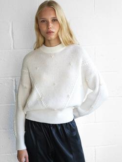 French Connection Mersai Faux Pearl Knit Jumper, Porcelain Cream, Porcelain Cream