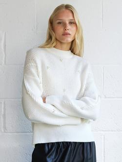 French Connection Mersai Faux Pearl Knit Jumper, Porcelain Cream - view 2, Porcelain Cream