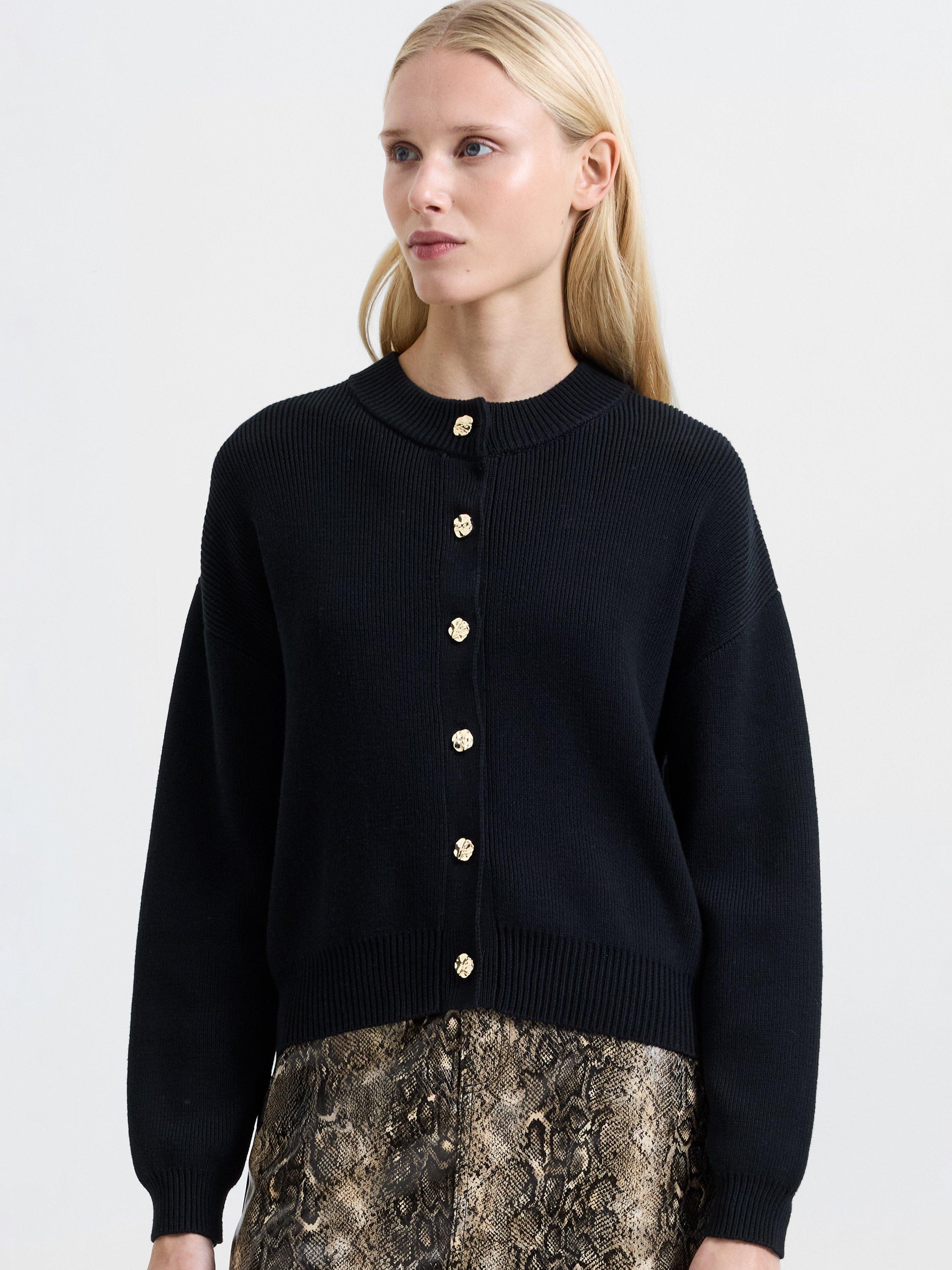 Product image 1 of 4, which shows French Connection Milano Mozart Molten Button Cardigan, Blackout, XS