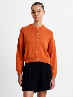 French Connection Milano Mozart Molten Button Cardigan, Pumpkin Orange