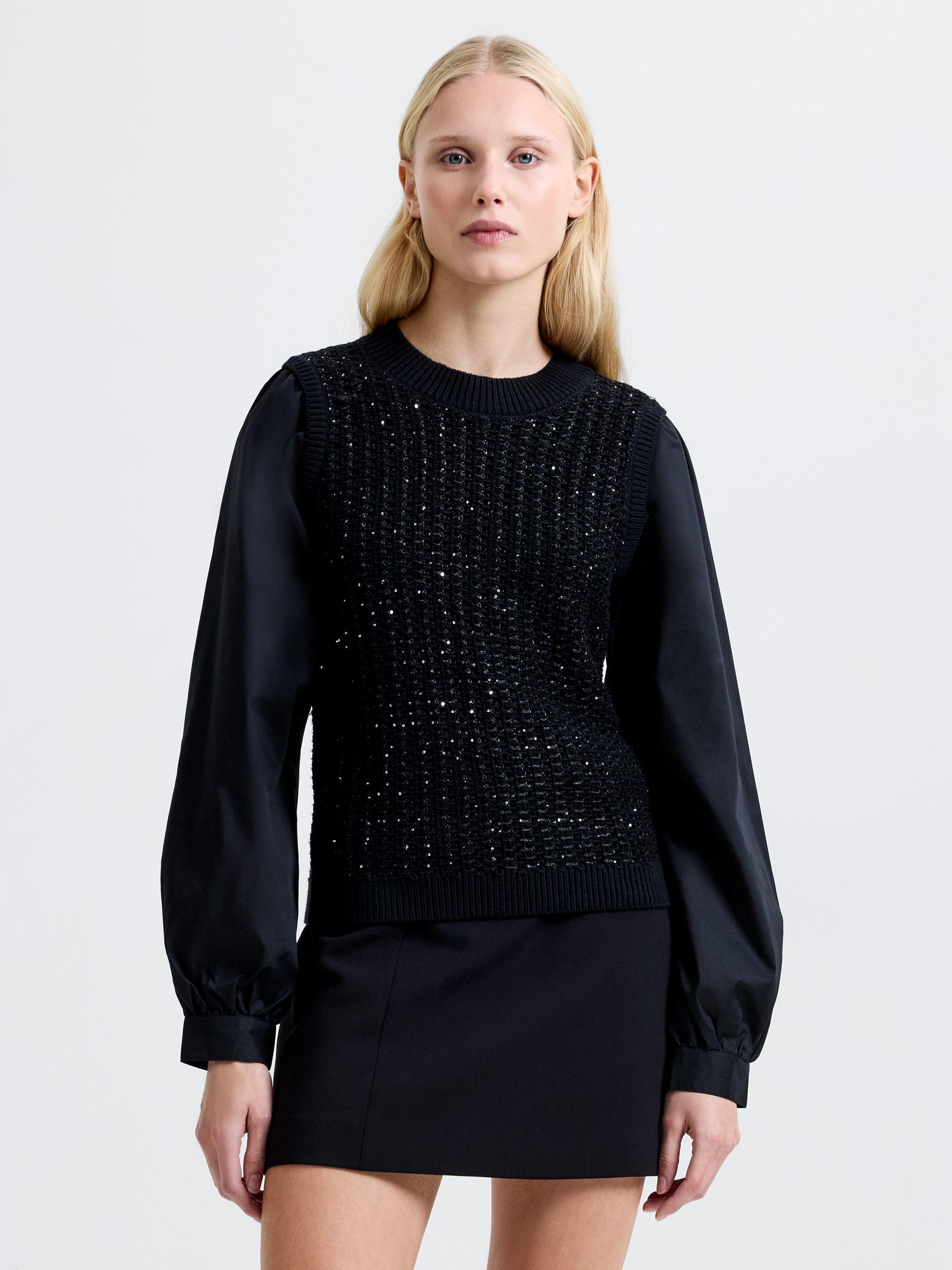 Product image 1 of 5, which shows French Connection Sequin Bodice Jumper, Black, XS