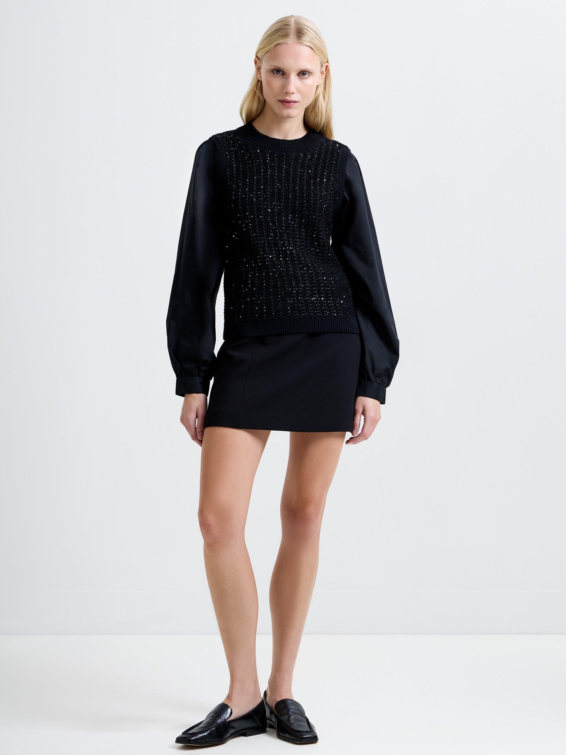 Product image 3 of 5, which shows French Connection Sequin Bodice Jumper, Black, XS