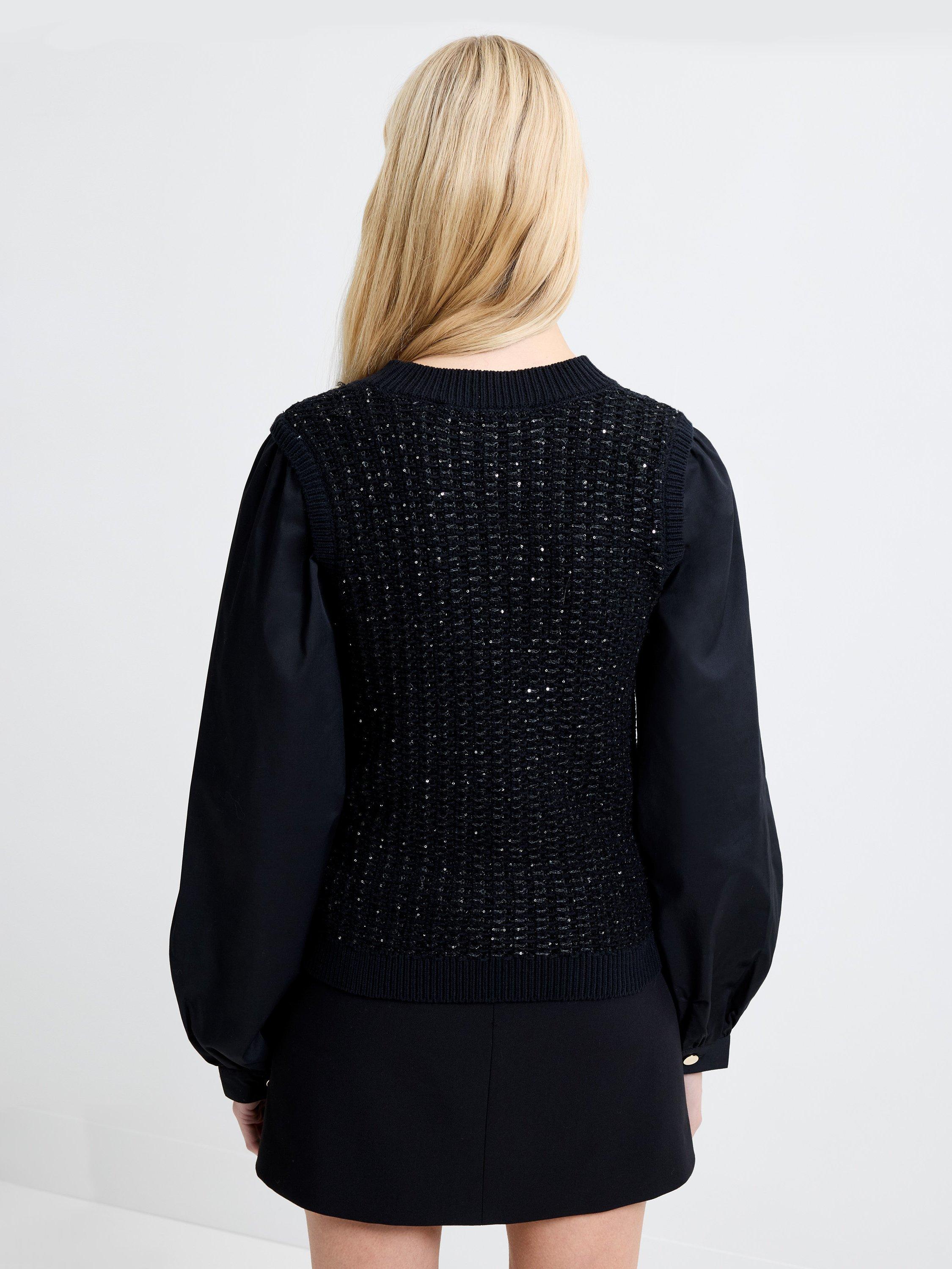Product image 4 of 5, which shows French Connection Sequin Bodice Jumper, Black, XS