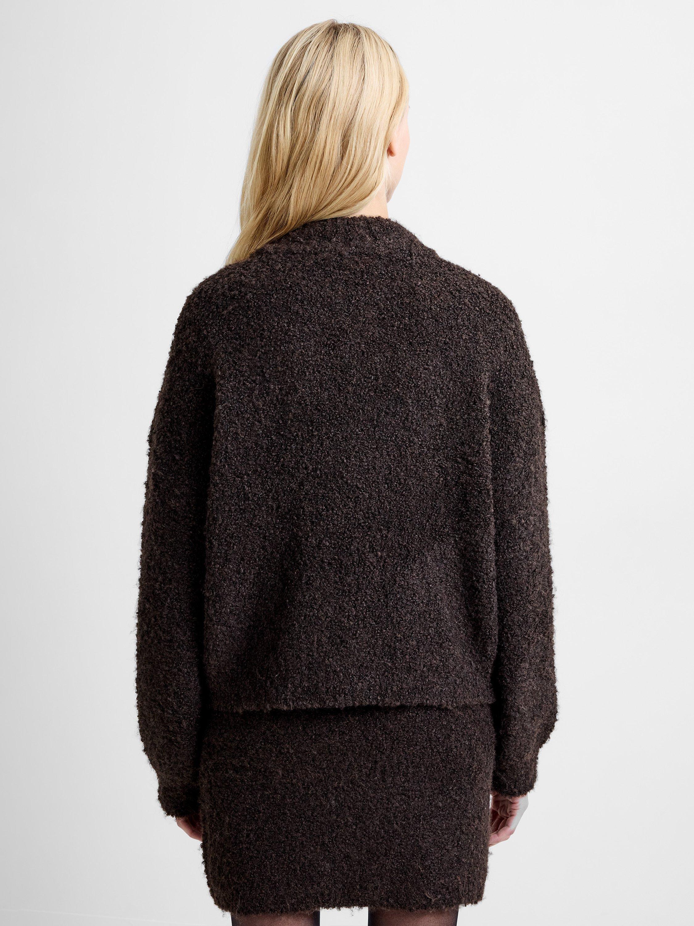 Product image 5 of 6, which shows French Connection Renee Boucle Zip Through Cardigan, Bitter Chocolate, XS