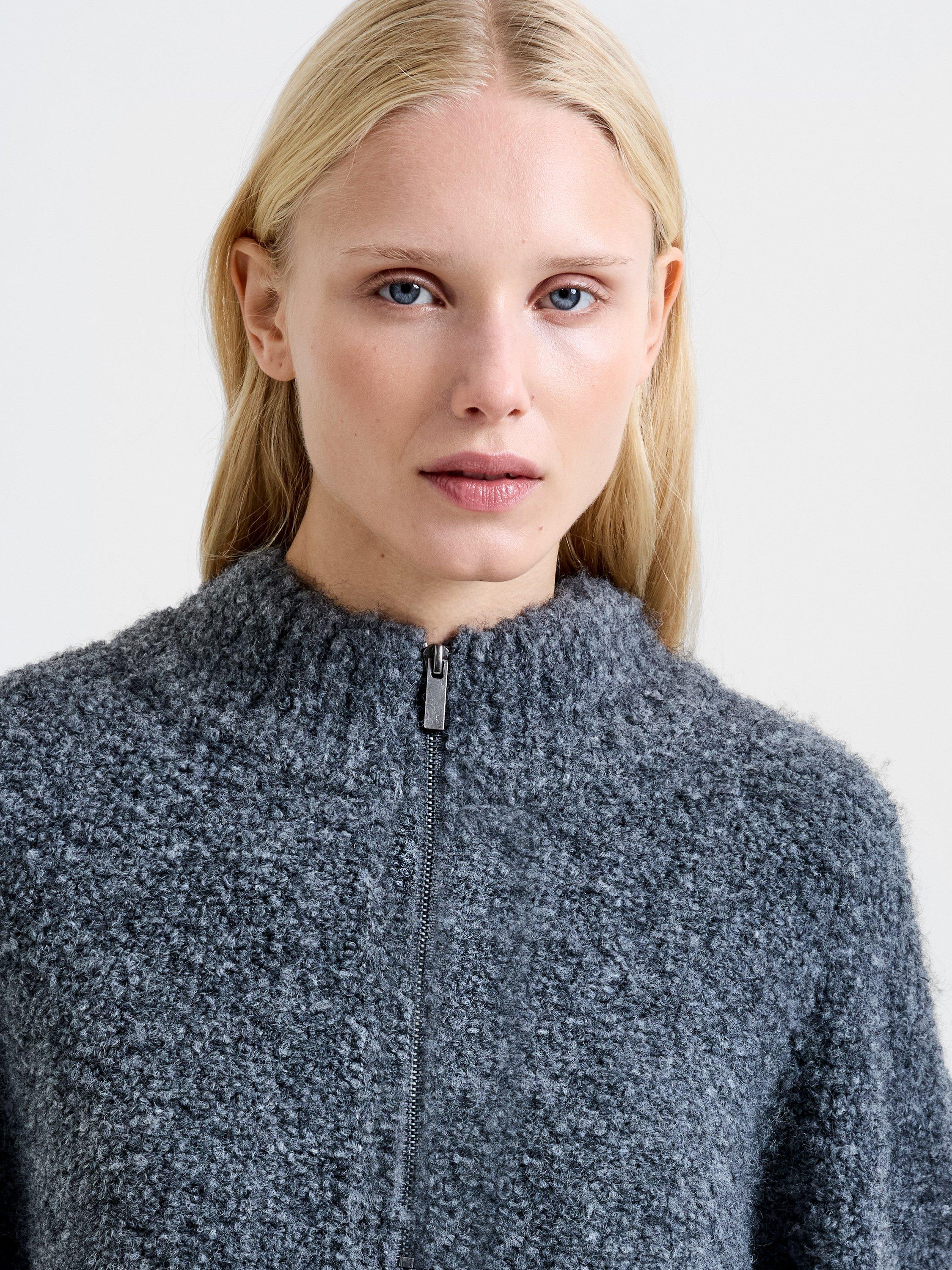 Product image 2 of 6, which shows French Connection Renee Boucle Half Zip Jumper, Charcoal Grey, XS