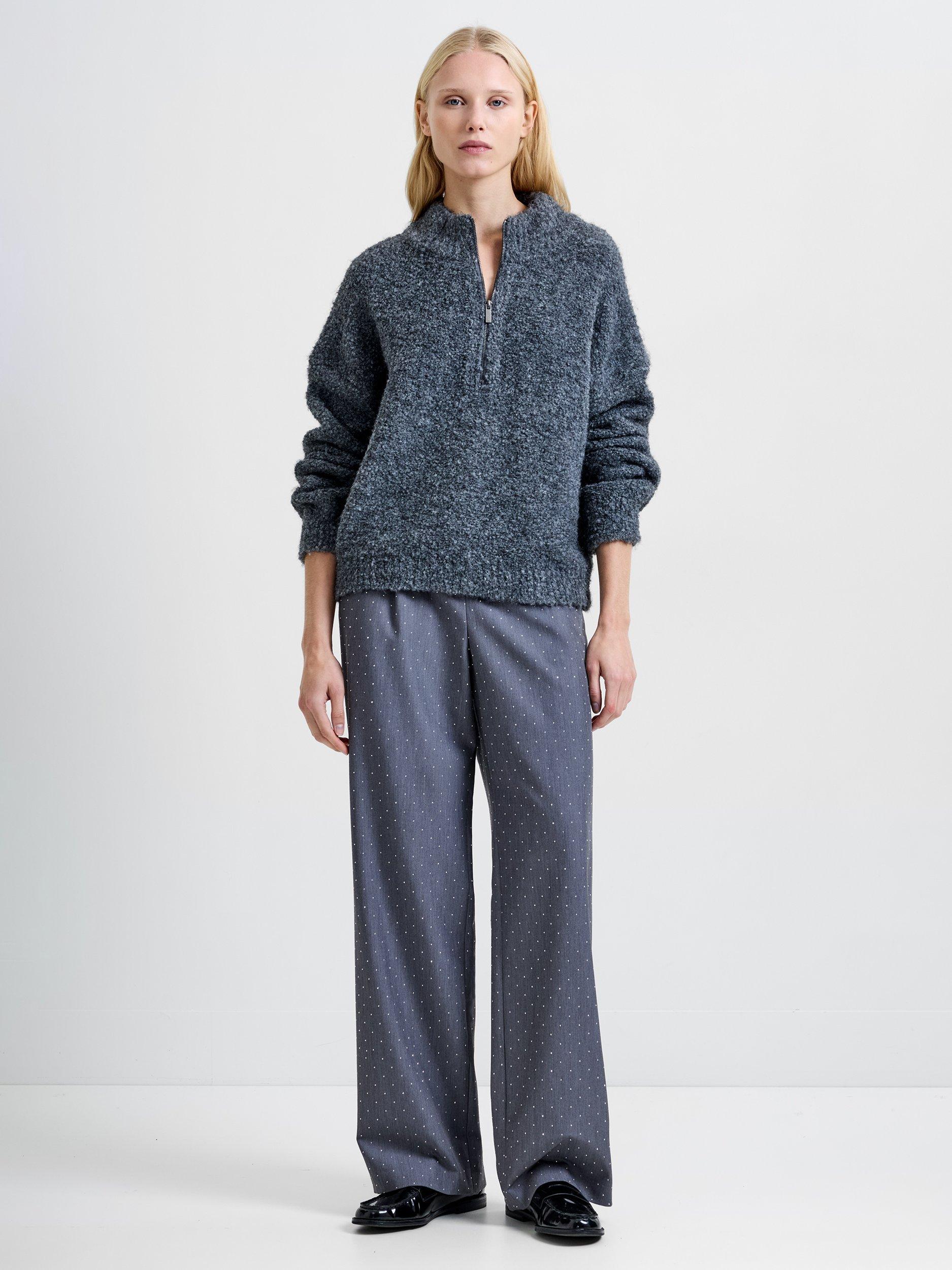 Product image 3 of 6, which shows French Connection Renee Boucle Half Zip Jumper, Charcoal Grey, XS