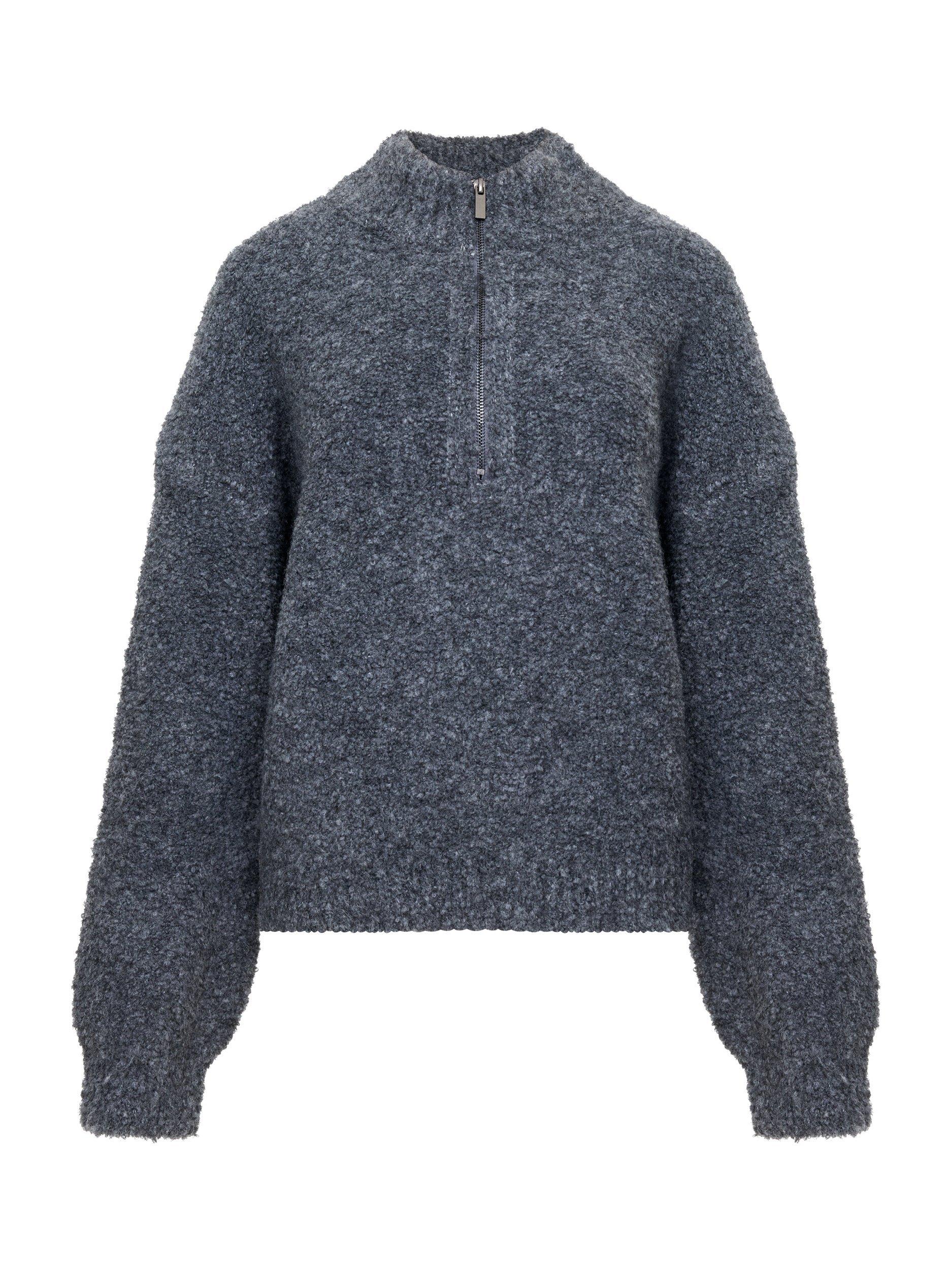 Product image 6 of 6, which shows French Connection Renee Boucle Half Zip Jumper, Charcoal Grey, XS