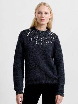 French Connection Tatiana Embellished Jumper, Charcoal Grey, Charcoal Grey