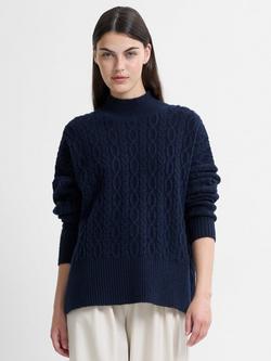 French Connection Tina Cable Knit Side Split Jumper, Navy, Navy