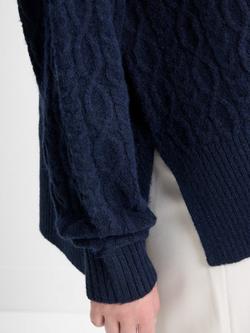 French Connection Tina Cable Knit Side Split Jumper, Navy - view 2, Navy