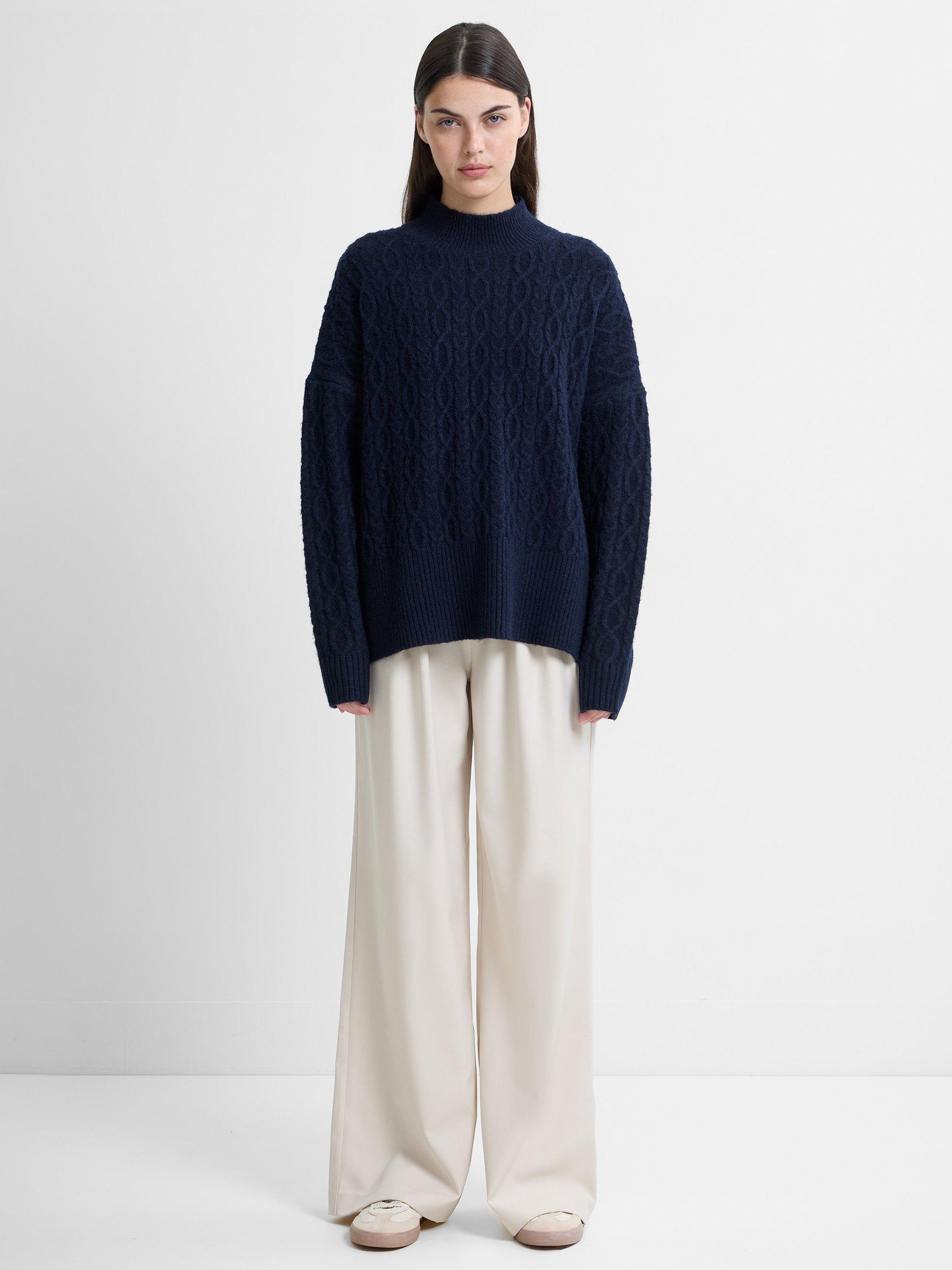 Product image 3 of 5, which shows French Connection Tina Cable Knit Side Split Jumper, Navy, XS