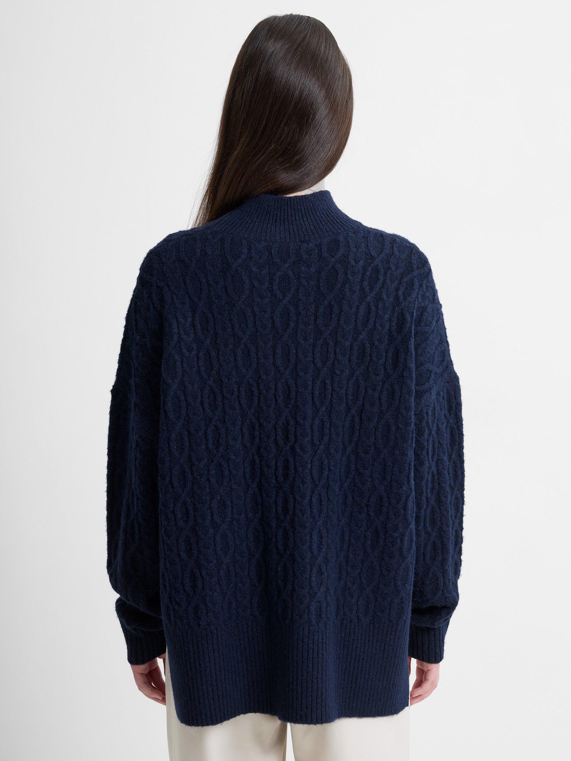 Product image 4 of 5, which shows French Connection Tina Cable Knit Side Split Jumper, Navy, XS