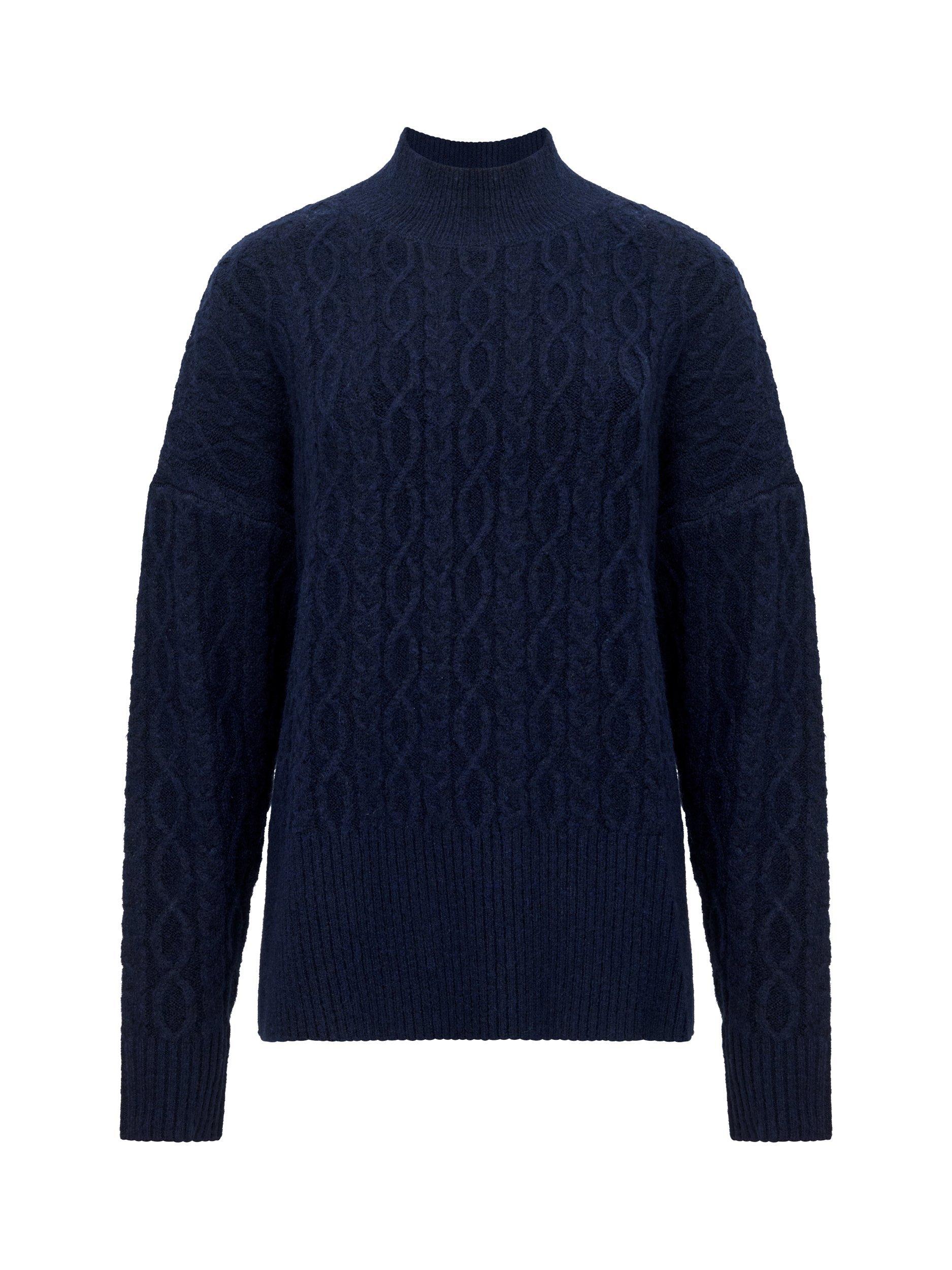 Product image 5 of 5, which shows French Connection Tina Cable Knit Side Split Jumper, Navy, XS
