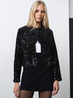 French Connection Monet Sequin Cardigan, Blackout, Blackout