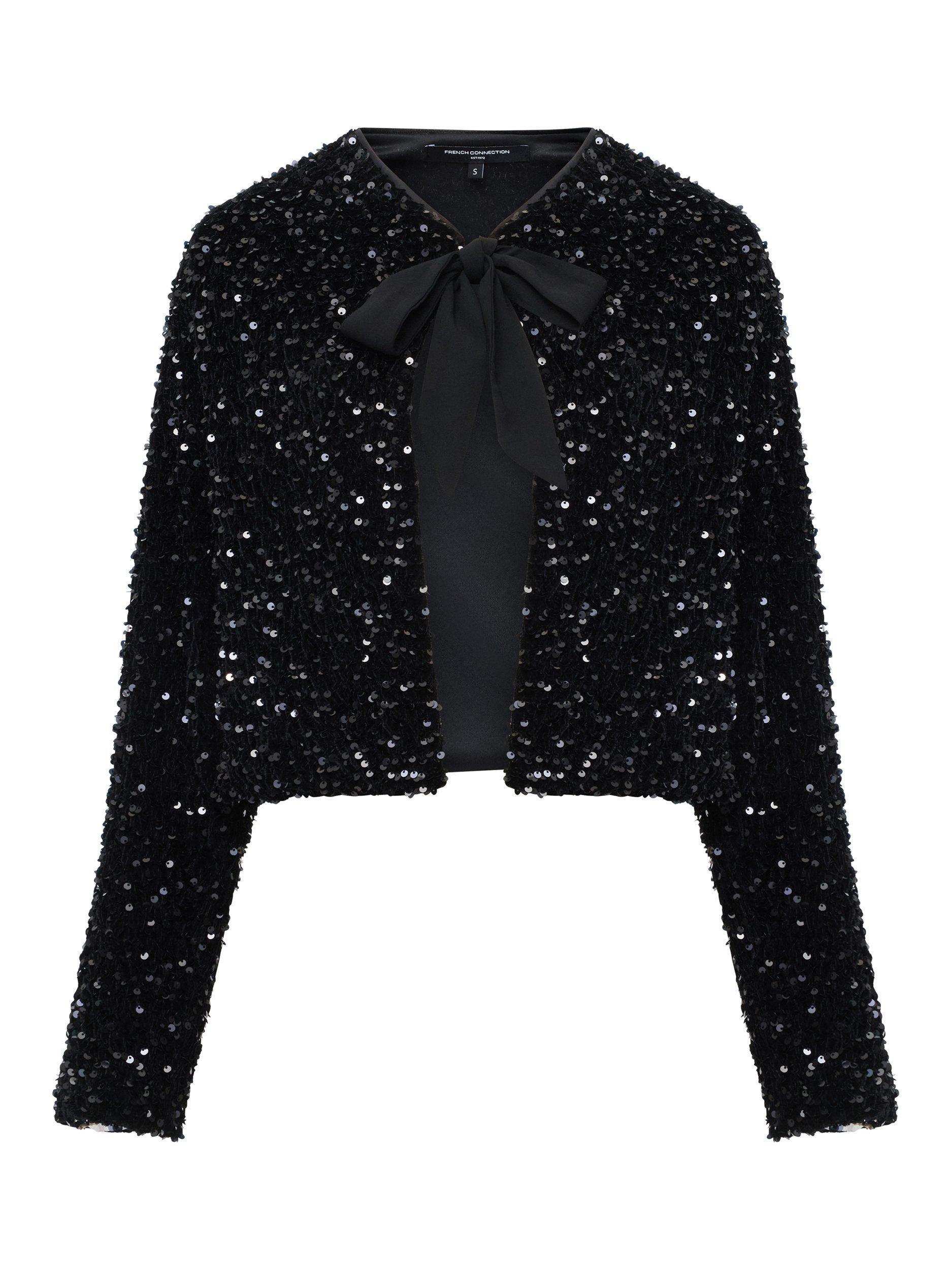 Product image 6 of 6, which shows French Connection Monet Sequin Cardigan, Blackout, S