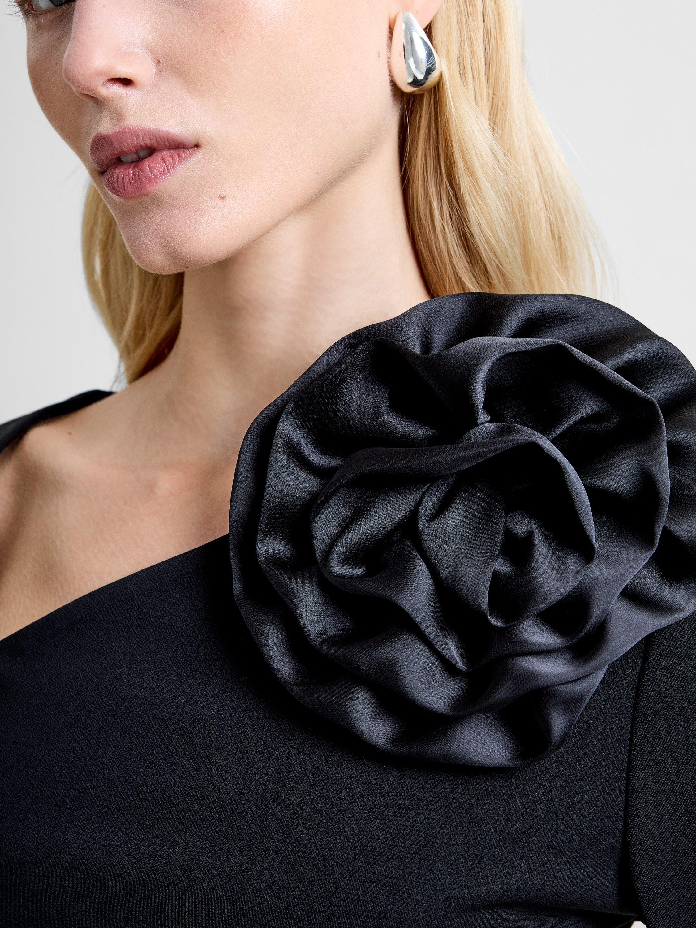 Product image 2 of 6, which shows French Connection Valetta Jersey Long Sleeve Rosette Top, Black, XS