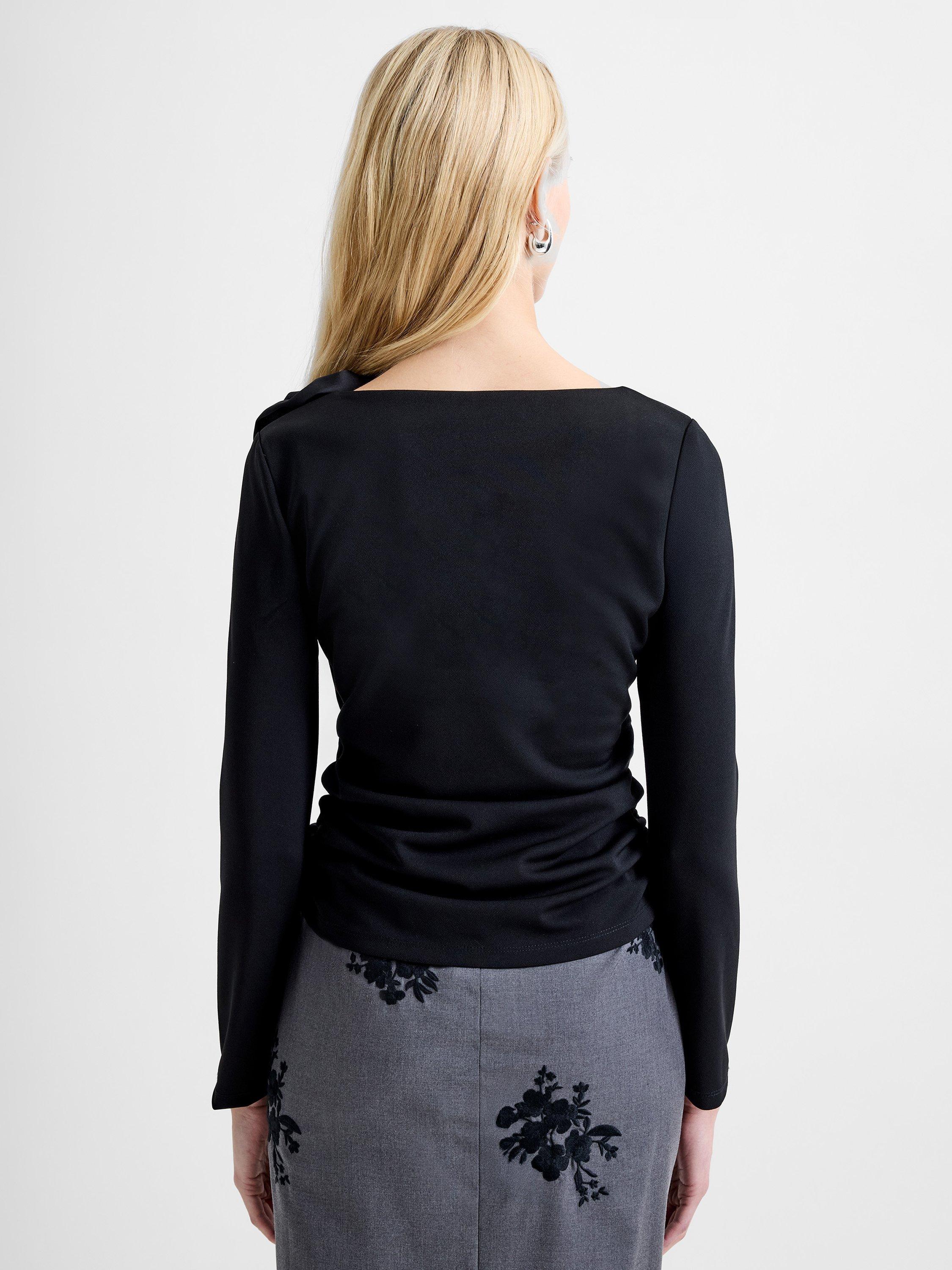 Product image 5 of 6, which shows French Connection Valetta Jersey Long Sleeve Rosette Top, Black, XS