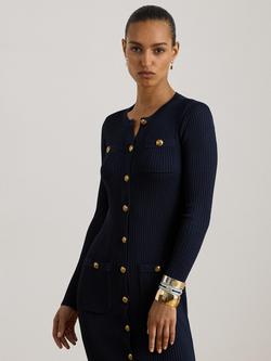 Lauren Ralph Lauren Chaynen Button Trim Rib Knit Jumper Dress, Lauren Navy - view 2, Lauren Navy