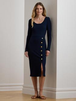 Lauren Ralph Lauren Grivalle Trim Scoop Neck Maxi Dress, Lauren Navy