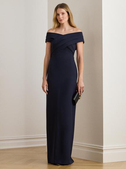 Lauren Ralph Lauren Irene Crepe Off Shoulder Dress, Lighthouse Navy, Lighthouse Navy