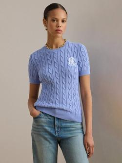 Lauren Ralph Lauren Short Sleeve Cotton Cable Knit Jumper, Sky Blue, Sky Blue