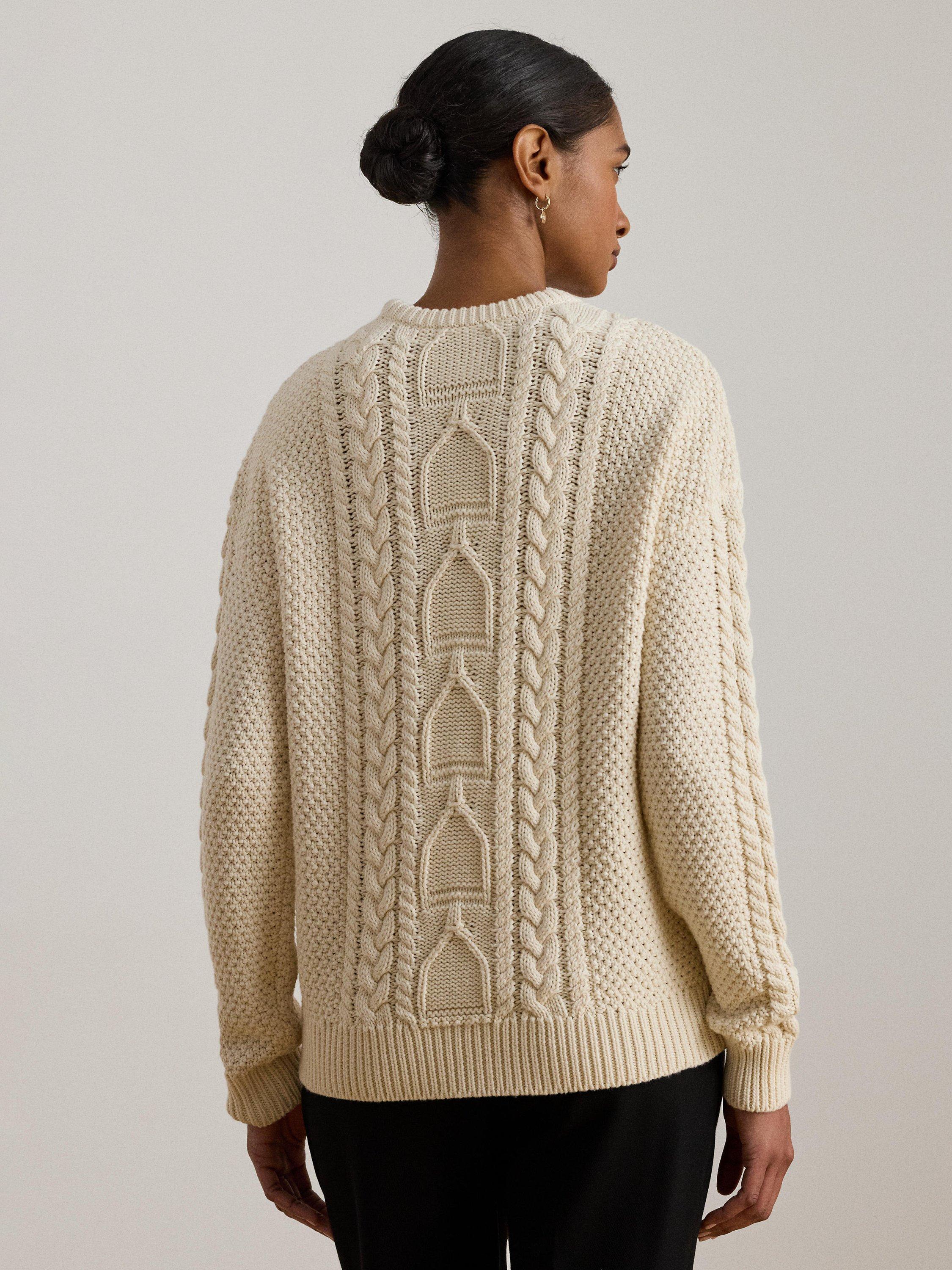 Product image 2 of 4, which shows Lauren Ralph Lauren Rexden Crew Neck Cotton Pullover, Cream, XS