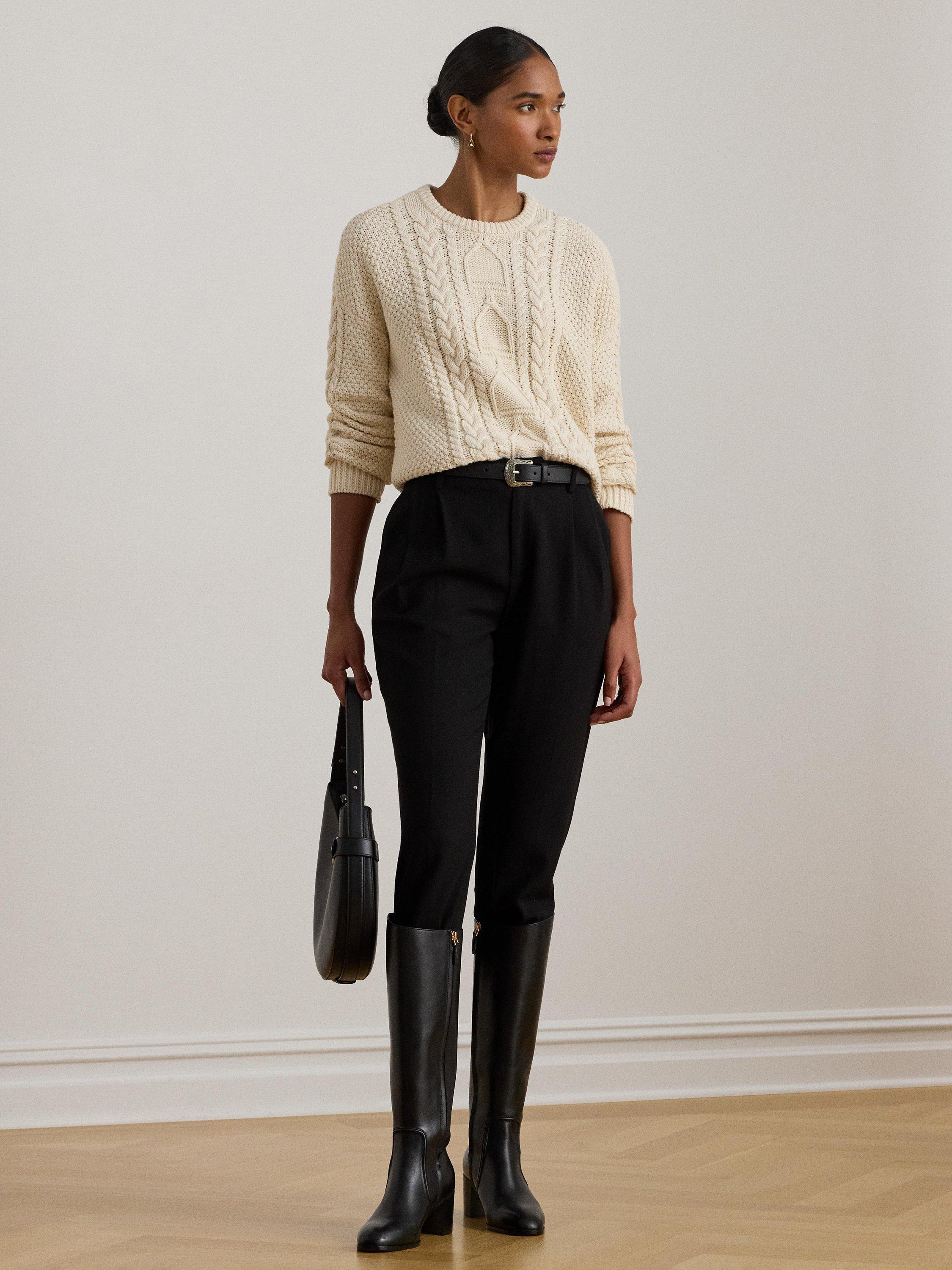 Product image 4 of 4, which shows Lauren Ralph Lauren Rexden Crew Neck Cotton Pullover, Cream, XS