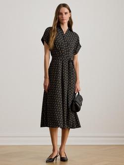 Lauren Ralph Lauren Fratillio Geometric Belted Crepe Dress, Dark Navy, Dark Navy
