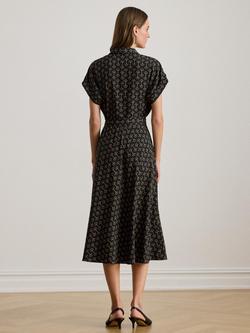 Lauren Ralph Lauren Fratillio Geometric Belted Crepe Dress, Dark Navy - view 2, Dark Navy