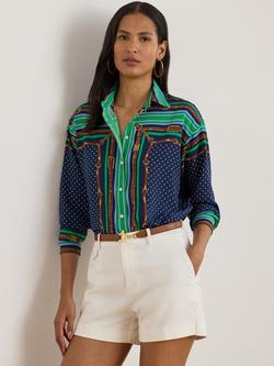 Lauren Ralph Lauren Kotta Relaxed Fit Belting & Polka-Dot Shirt, Blue/Multi, Blue/Multi