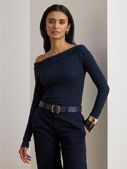 Ralph Lauren Akimey Cotton Blend Pullover Bardot Shirt, Lauren Navy