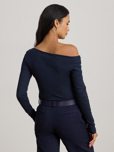 Ralph Lauren Akimey Cotton Blend Pullover Bardot Shirt - view 2, Lauren Navy