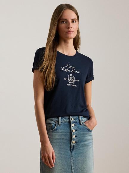 Ralph Lauren Katlin Round Neck Cotton Blend Loose T-Shirt, Lauren Navy