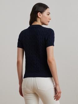 Lauren Ralph Lauren Natrissa Cable Knit Polo Top, Lauren Navy - view 2, Lauren Navy